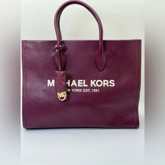 Michael Kors Mirella Large Pebbled Leather Tote – Deep Plum Pebbled Leather - Picture 2 of 7